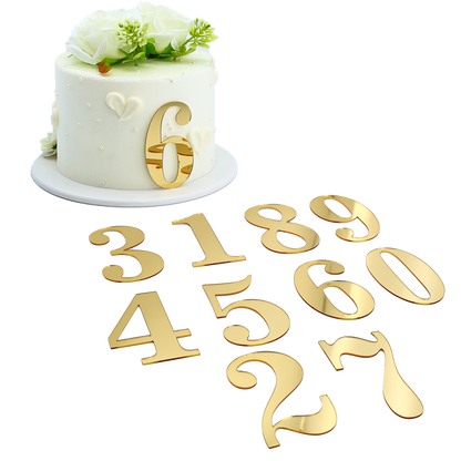20pcs Golden Mirror Acrylic Number Cake Toppers (0–9) – Birthday & Anniversary Decoration