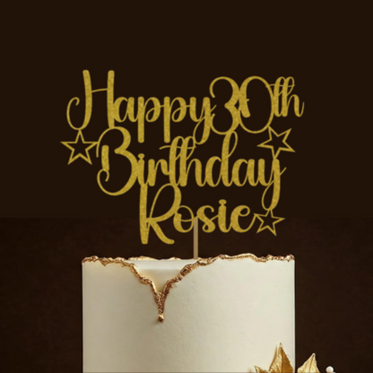 Personalised Happy 80th Birthday Glitter Card Cake Topper by DISPLAY AND WONDER – Custom Age & Name – Birthday Cardstock Toppers – Milestone Birthday Cake Decoration 18th 20th 30th 40th 50th 60th 70th 80th Cake topper