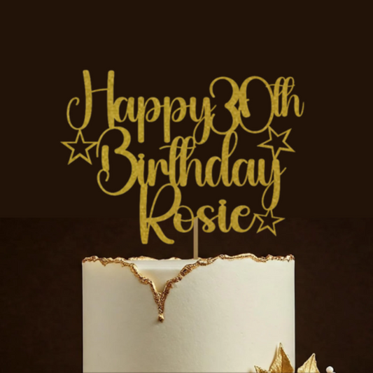 Personalised Happy 30th Birthday Glitter Card Cake Topper by DISPLAY AND WONDER – Custom Age & Name – Birthday Cardstock Toppers – Milestone Birthday Cake Decoration 18th 20th 30th 40th 50th 60th Cake topper