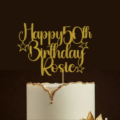 Personalised Happy 80th Birthday Glitter Card Cake Topper by DISPLAY AND WONDER – Custom Age & Name – Birthday Cardstock Toppers – Milestone Birthday Cake Decoration 18th 20th 30th 40th 50th 60th 70th 80th Cake topper