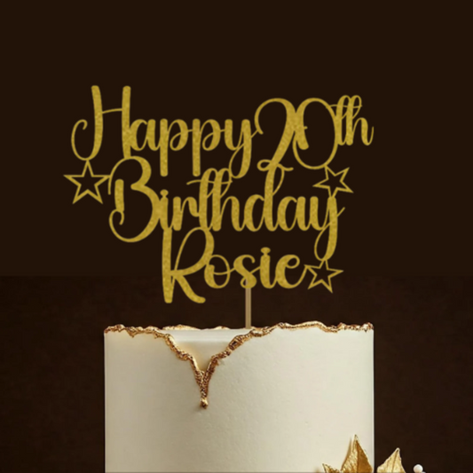 Personalised Happy 20th Birthday Glitter Card Cake Topper by DISPLAY AND WONDER – Custom Age & Name – Birthday Cardstock Toppers – Milestone Birthday Cake Decoration 18th 20th 30th 40th 50th 60th Cake topper