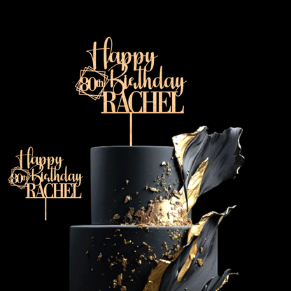 Happy 21st Birthday Cake Topper with Custom Name and Age – Personalized Birthday Cake Topper by DISPLAY & WONDER - Wooden Cake Topper - Custom Cake Decoration - 18th 20th 21st 30th 40th 50th 60th 70th 80th Cake Topper
