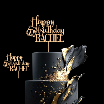 Happy 21st Birthday Cake Topper with Custom Name and Age – Personalized Birthday Cake Topper by DISPLAY & WONDER - Wooden Cake Topper - Custom Cake Decoration - 18th 20th 21st 30th 40th 50th 60th 70th 80th Cake Topper