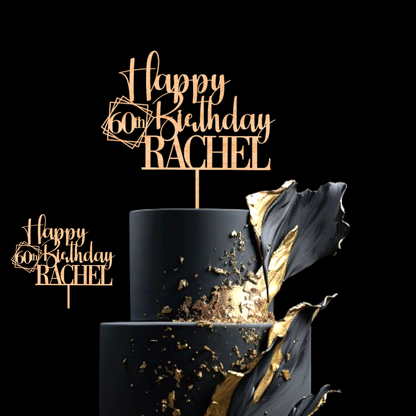 Happy 21st Birthday Cake Topper with Custom Name and Age – Personalized Birthday Cake Topper by DISPLAY & WONDER - Wooden Cake Topper - Custom Cake Decoration - 18th 20th 21st 30th 40th 50th 60th 70th 80th Cake Topper