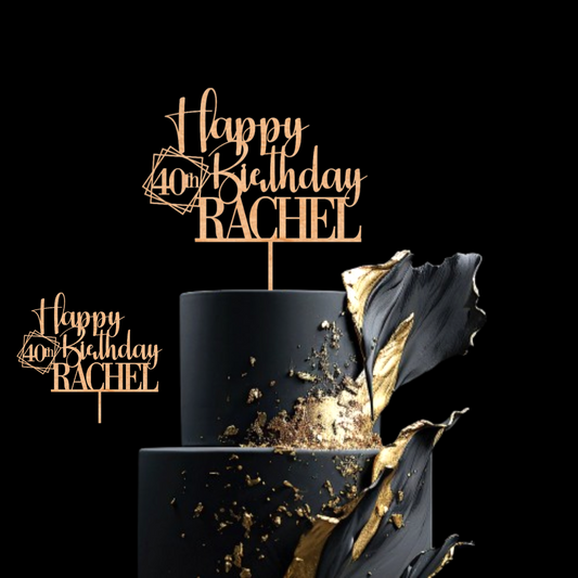 Happy 40th Birthday Cake Topper with Custom Name and Age – Personalized Birthday Cake Topper by DISPLAY & WONDER - Wooden Cake Topper - Custom Cake Decoration - 18th 20th 21st 30th 40th 50th 60th 70th 80th Cake Topper