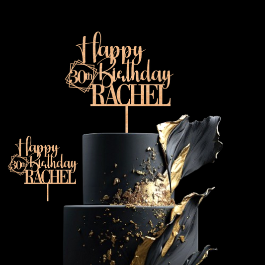 Happy 30th Birthday Cake Topper with Custom Name and Age – Personalized Birthday Cake Topper by DISPLAY & WONDER - Wooden Cake Topper - Custom Cake Decoration - 18th 20th 21st 30th 40th 50th 60th 70th 80th Cake Topper