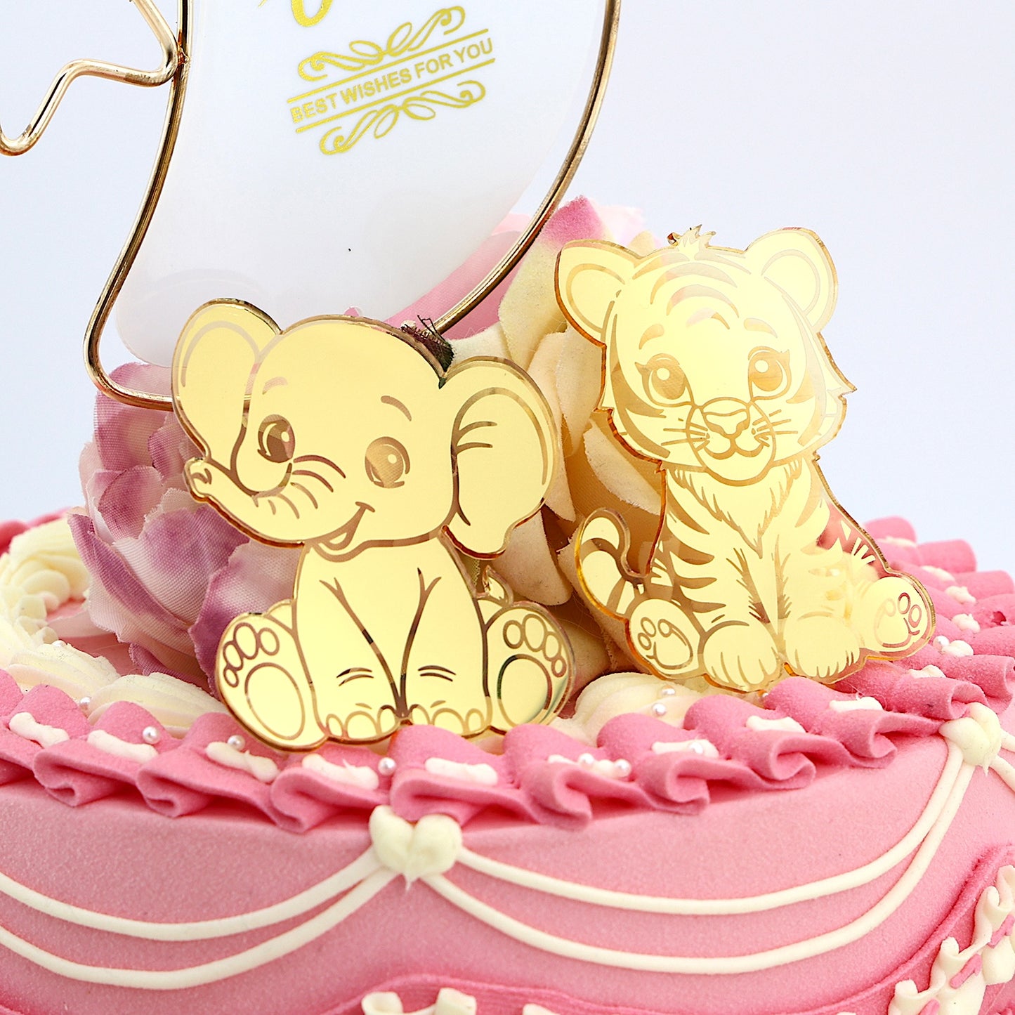 12pcs Gold Mirror Acrylic Animal Cupcake Toppers – Bear, Lion, Giraffe, Monkey, Elephant &amp; Cheetah