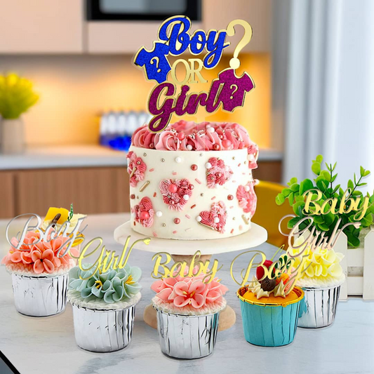 Boy or Girl Gender Reveal Cake Topper Set