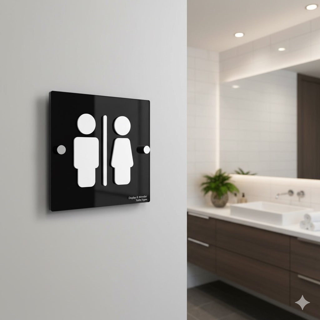Wall & Door Toilet Signs | Black Acrylic with Raised 3D Numbers - DISPLAY & WONDER