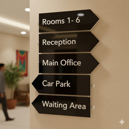 DISPLAY & WONDER Pointer Signs | Gloss Acrylic with 3D Lettering