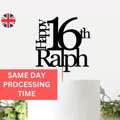 Happy 16th Birthday Cake Topper, 16 Cake Topper, Custom Cake Topper, 16th Birthday Cake Topper, Personalised Cake Topper, Party Supplies