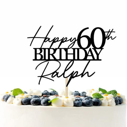 Happy 60th Birthday Cake Topper Custom Cake Decoration with Any Name Age MultiColored Glitter Cake Topper 50th 60th Party Supplies
