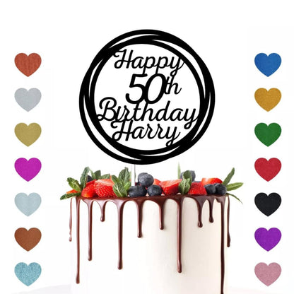 Personalised Custom Glitter Happy Birthday Party Decoration Cake Topper Any Age & Name Mum Dad Grandma Grandad 30th 40th 50th 60th 70th 80th