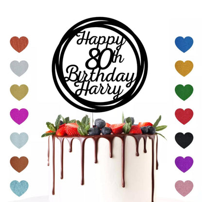 Personalised Custom Glitter Happy Birthday Party Decoration Cake Topper Any Age & Name Mum Dad Grandma Grandad 30th 40th 50th 60th 70th 80th