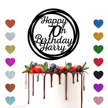 Personalised Custom Glitter Happy Birthday Party Decoration Cake Topper Any Age & Name Mum Dad Grandma Grandad 30th 40th 50th 60th 70th 80th