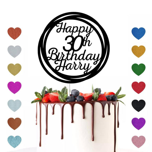 Personalised Custom Glitter Happy Birthday Party Decoration by Display and Wonder Cake Topper Any Age & Name Mum Dad Grandma Grandad 30th 40th 50th 60th 70th 80th