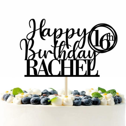 Happy 50th Birthday Cake Topper, Personalised Happy Birthday Glitter Cake Topper | Custom Colour Any Name & Any Age Glitter Card Cake Decoration by DISPLAY AND WONDER