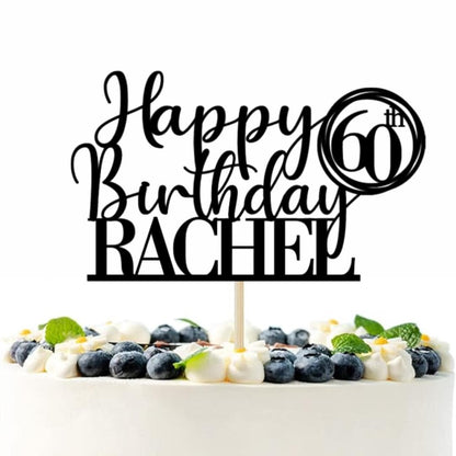 Happy 50th Birthday Cake Topper, Personalised Happy Birthday Glitter Cake Topper | Custom Colour Any Name & Any Age Glitter Card Cake Decoration by DISPLAY AND WONDER
