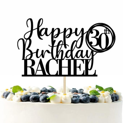 Happy 50th Birthday Cake Topper, Personalised Happy Birthday Glitter Cake Topper | Custom Colour Any Name & Any Age Glitter Card Cake Decoration by DISPLAY AND WONDER