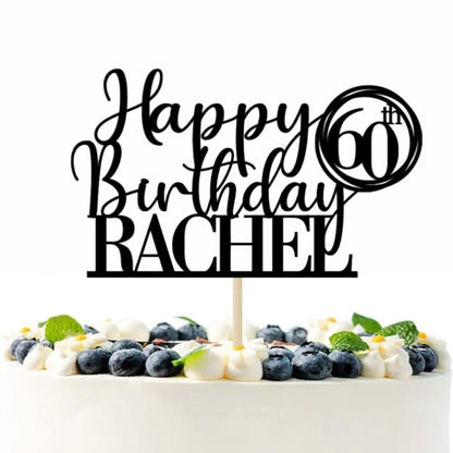 Happy 50th Birthday Cake Topper, Personalised Happy Birthday Glitter Cake Topper | Custom Colour Any Name & Any Age Glitter Card Cake Decoration by DISPLAY AND WONDER