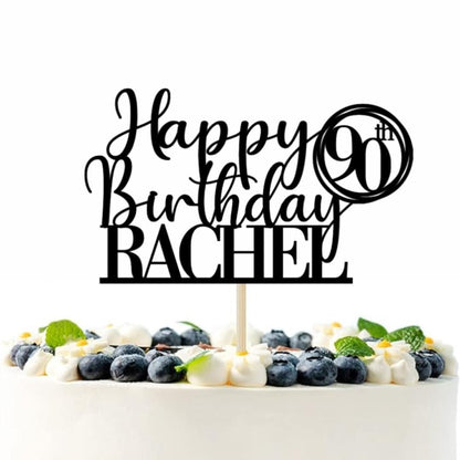 Happy 50th Birthday Cake Topper, Personalised Happy Birthday Glitter Cake Topper | Custom Colour Any Name & Any Age Glitter Card Cake Decoration by DISPLAY AND WONDER