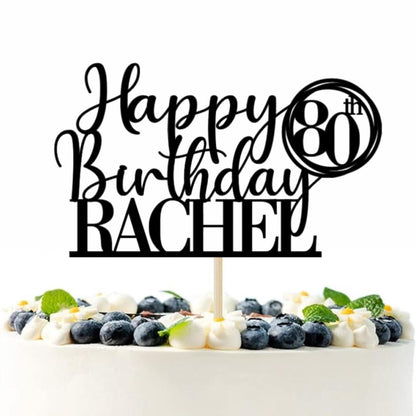 Happy 50th Birthday Cake Topper, Personalised Happy Birthday Glitter Cake Topper | Custom Colour Any Name & Any Age Glitter Card Cake Decoration by DISPLAY AND WONDER