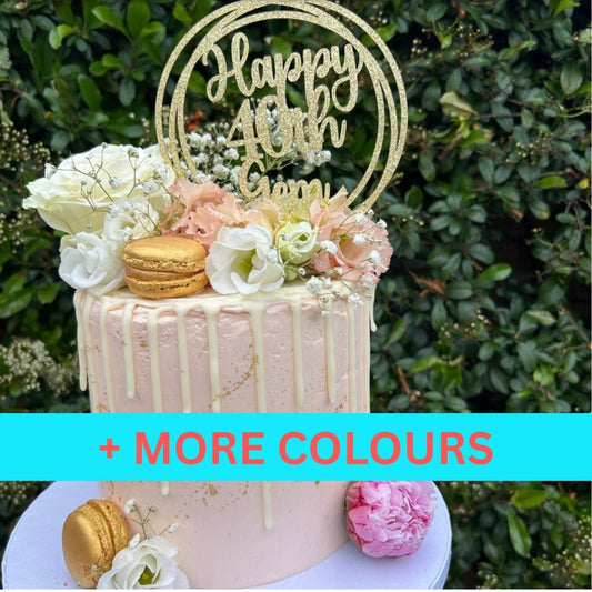 Personalised Happy Birthday Cake Topper Custom Cake Decoration with Any Name Age MultiColored Glitter Cake Topper 20th 40th Party Supplies