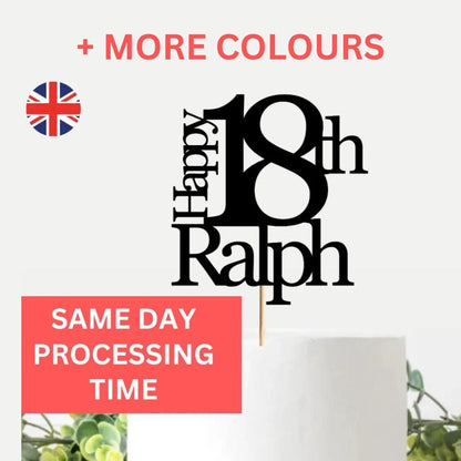 Happy 18th Birthday Cake Topper 18th Cake Topper Happy Birthday Cake Decoration Personalised Cake Topper Custom with Any Name Age Multicolour Glitter Cake Topper 16th 18th 21st 30th 60th