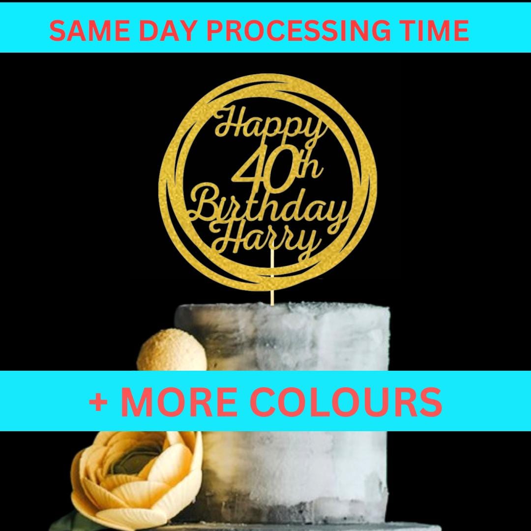 Personalised Happy Birthday Cake Topper Custom Cake Decoration with Any Name Age MultiColored Glitter Cake Topper 20th 40th Party Supplies