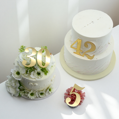 20pcs Golden Mirror Acrylic Number Cake Toppers (0–9) – Birthday & Anniversary Decoration