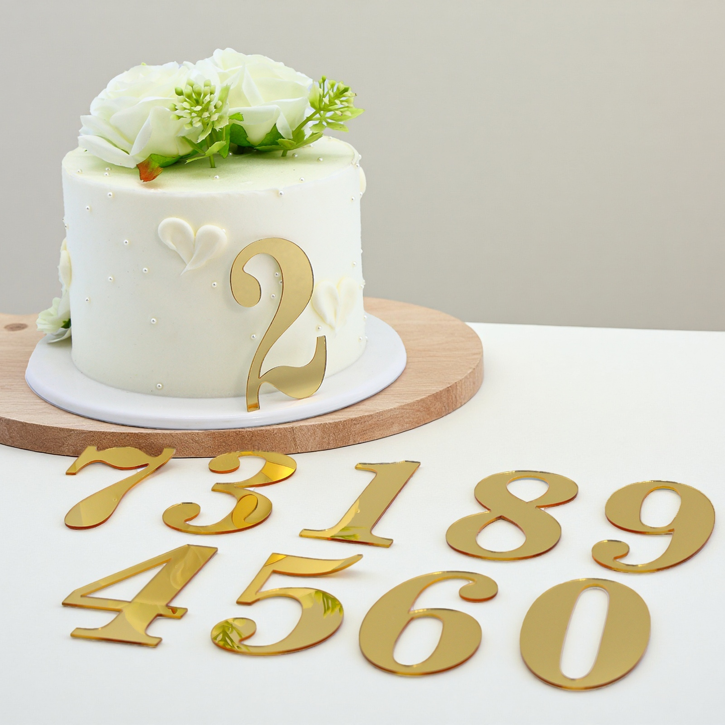 20pcs Golden Mirror Acrylic Number Cake Toppers (0–9) – Birthday & Anniversary Decoration