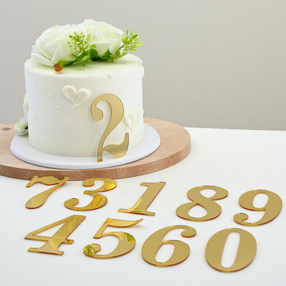 20pcs Golden Mirror Acrylic Number Cake Toppers (0–9) – Birthday & Anniversary Decoration