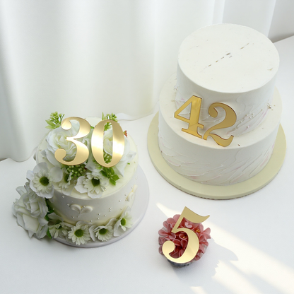 20pcs Golden Mirror Acrylic Number Cake Toppers (0–9) – Birthday & Anniversary Decoration