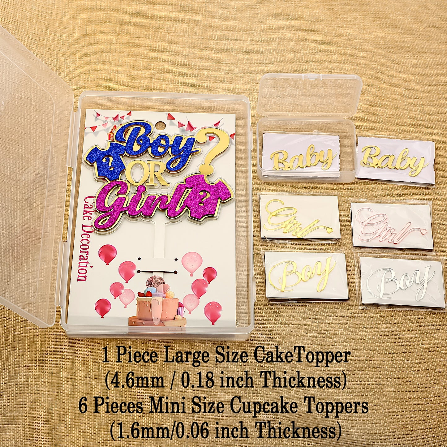 Boy or Girl Gender Reveal Cake Topper Set