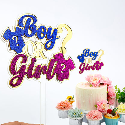 Boy or Girl Gender Reveal Cake Topper Set