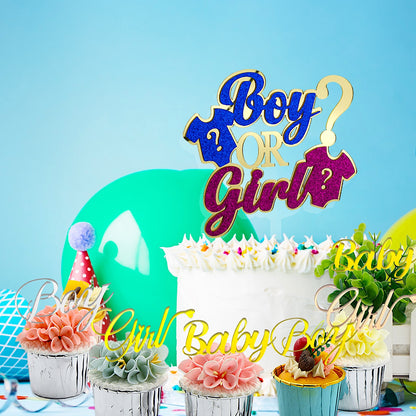 Boy or Girl Gender Reveal Cake Topper Set